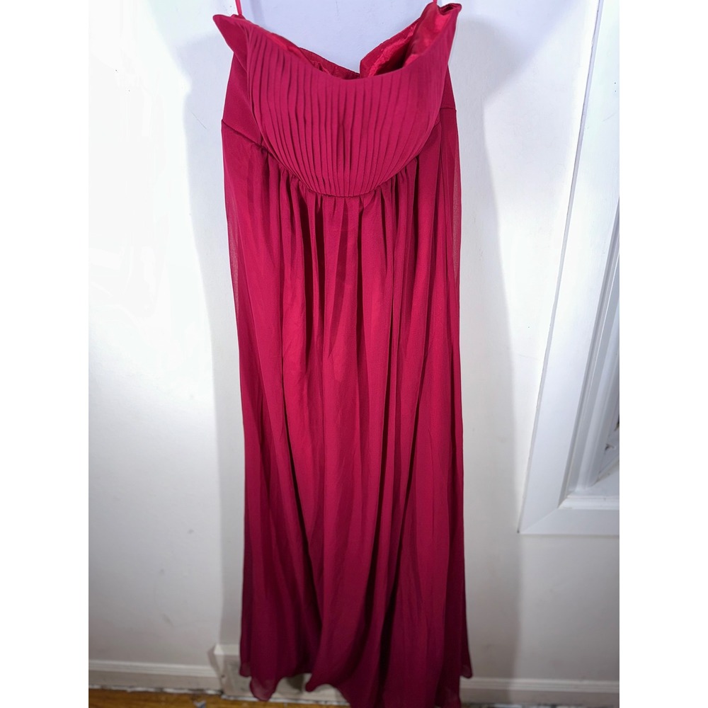 Magenta Red Pleated Bodice Empire Waist Strapless Maxi Formal Gown Dress Large